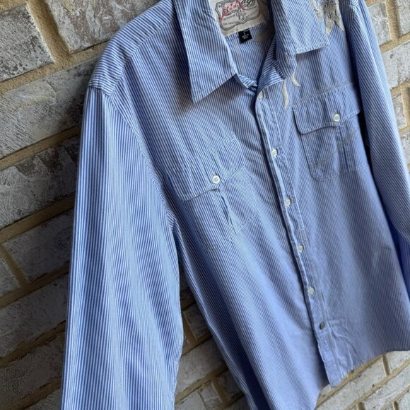 J. C. Rags Long Sleeve Striped Embroidered Button Up Shirt Men's Size L - Picture 8 of 9